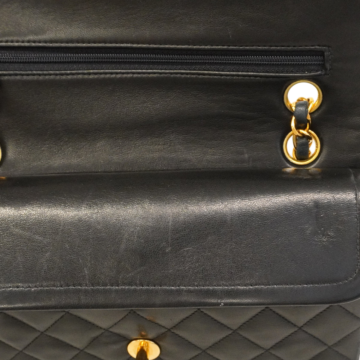 【6ge6088】シャネル ショルダーバッグ マトラッセ Wフラップ Wチェーン ラムスキン ブラック ゴールド金具【中古】レディース