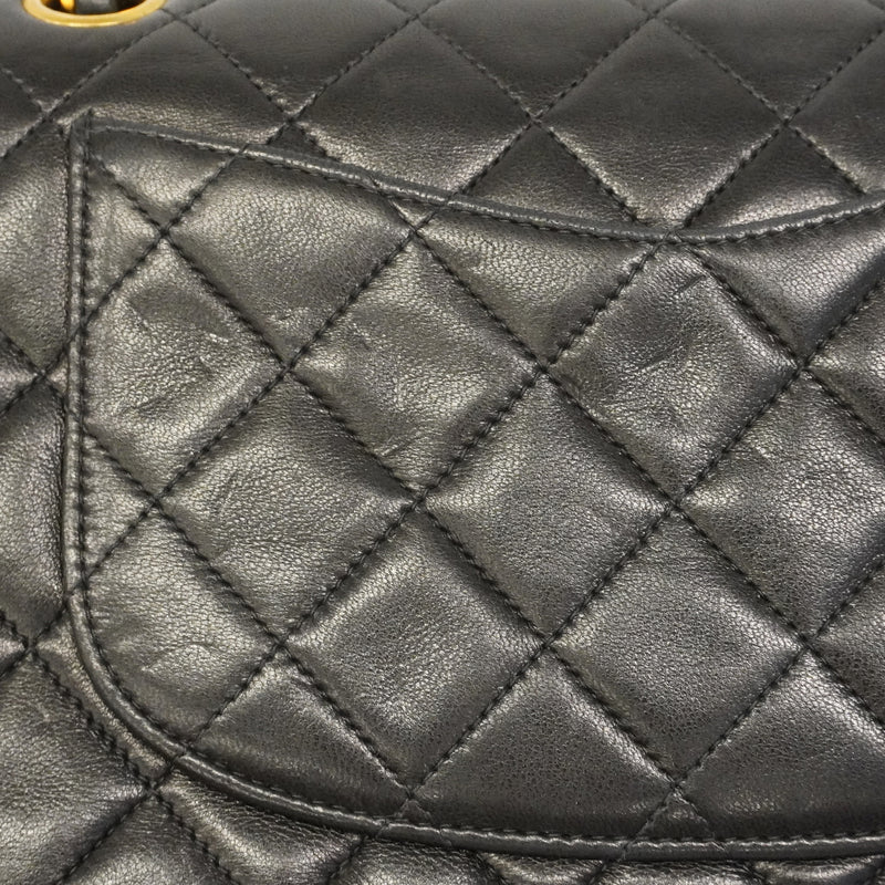 【6ge6088】シャネル ショルダーバッグ マトラッセ Wフラップ Wチェーン ラムスキン ブラック ゴールド金具【中古】レディース