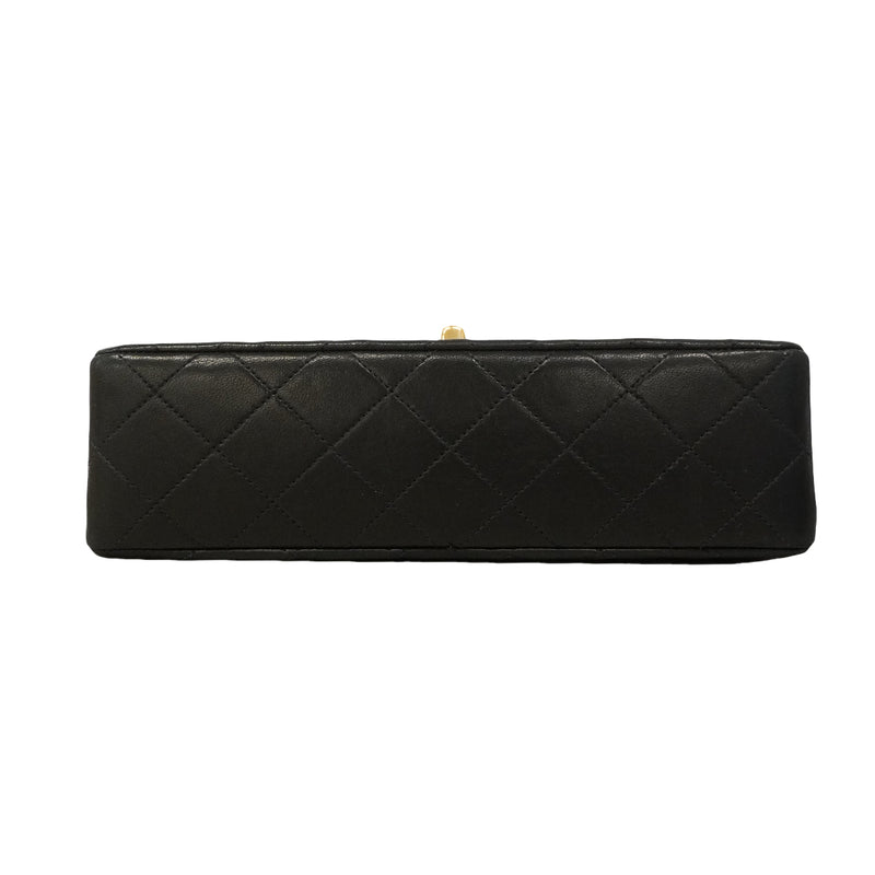 【6ge6089】シャネル ショルダーバッグ マトラッセ Wフラップ Wチェーン ラムスキン ブラック ゴールド金具【中古】レディース