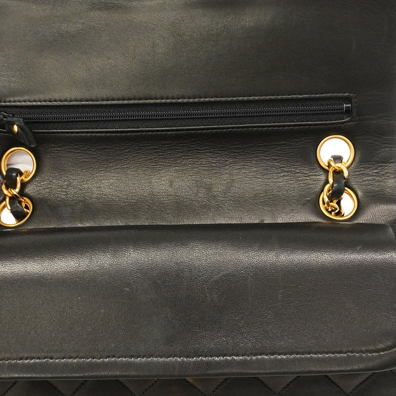 【6ge6089】シャネル ショルダーバッグ マトラッセ Wフラップ Wチェーン ラムスキン ブラック ゴールド金具【中古】レディース