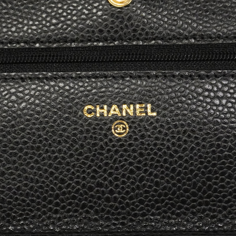 【6ge6138】シャネル ショルダーウォレット マトラッセ チェーンショルダー キャビアスキン ブラック ゴールド金具【中古】レディース