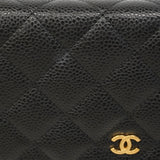 【6ge6138】シャネル ショルダーウォレット マトラッセ チェーンショルダー キャビアスキン ブラック ゴールド金具【中古】レディース