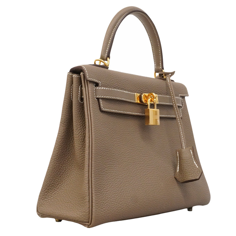 【6ge6139-g】エルメス ハンドバッグ ケリー25 トゴ エトゥープ ゴールド金具 W刻印 2wayバッグ【中古】レディース