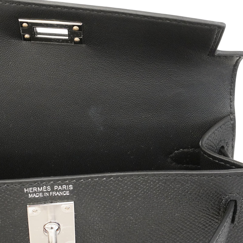【6ge6140-g】エルメス ハンドバッグ ミニケリー2 ヴォーエプソン ブラック シルバー金具 G刻印 2wayバッグ【中古】レディース