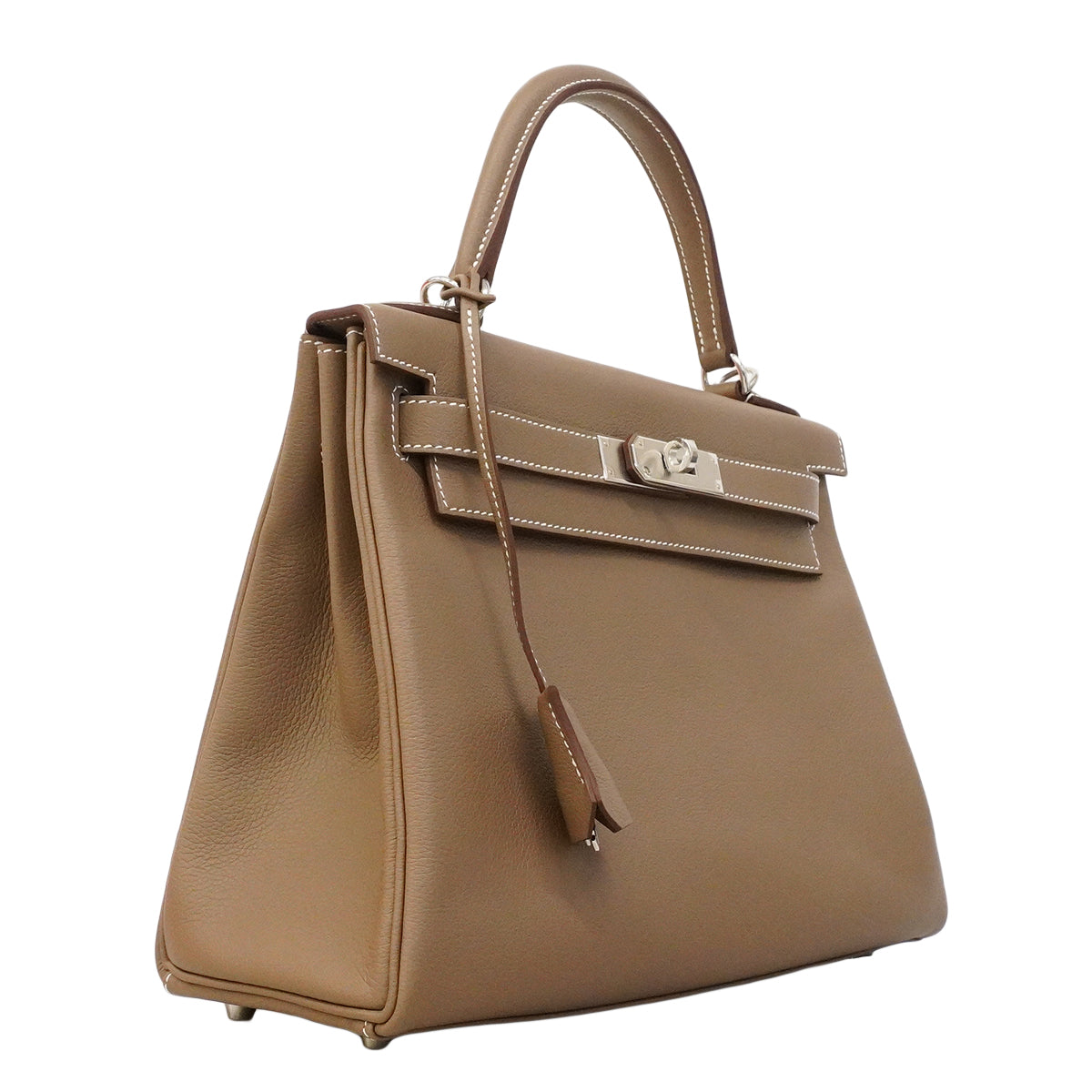 【6ge6141-g】エルメス ハンドバッグ ケリー28 エバーカラー エトゥープ シルバー金具 G刻印 2wayバッグ【中古】レディース