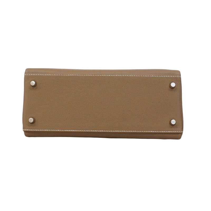 【6ge6141-g】エルメス ハンドバッグ ケリー28 エバーカラー エトゥープ シルバー金具 G刻印 2wayバッグ【中古】レディース