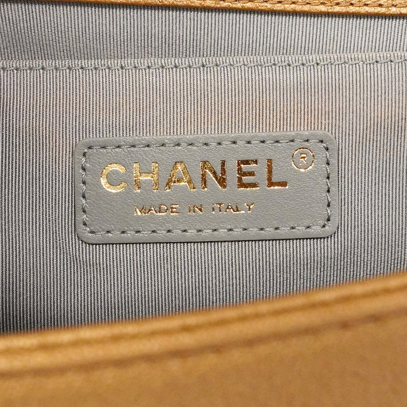 【6ge6144】シャネル ショルダーバッグ ボーイシャネル チェーンショルダー レザー ゴールド ライトブラウン ゴールド金具【中古】レディース