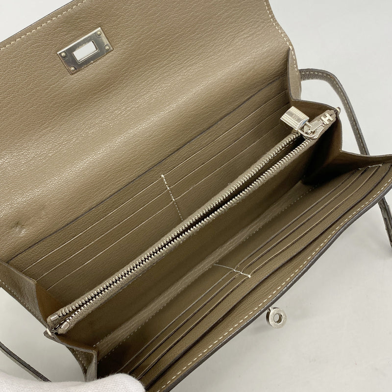 【6ge6174】エルメス 長財布 ケリーウォレット シェブルミゾル エトゥープ シルバー金具 X刻印【中古】メンズ レディース ユニセックス