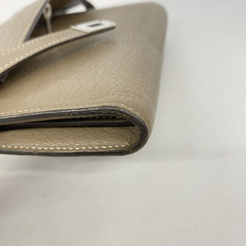【6ge6174】エルメス 長財布 ケリーウォレット シェブルミゾル エトゥープ シルバー金具 X刻印【中古】メンズ レディース ユニセックス