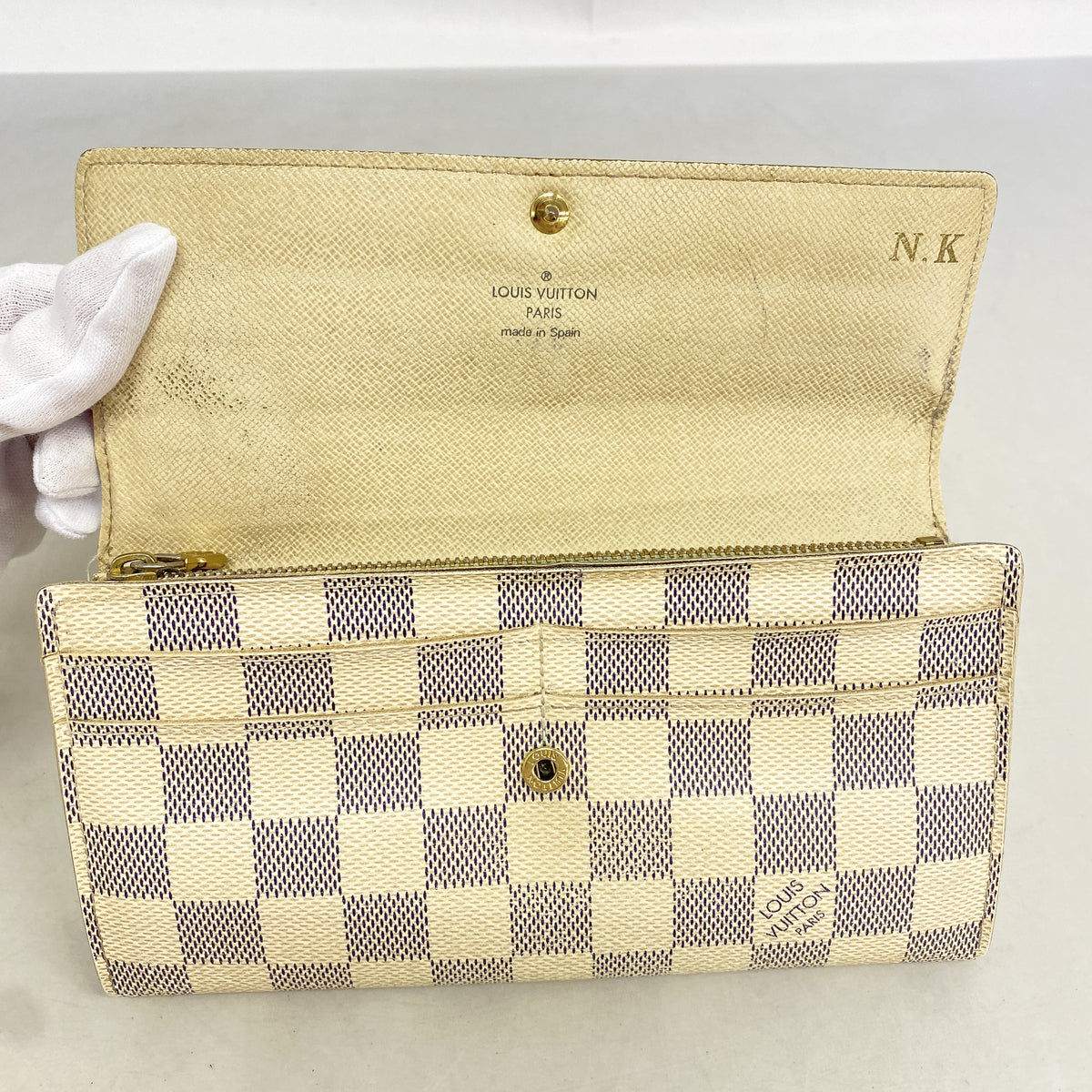 【6ge6186】ルイヴィトン 長財布 ダミエ・アズール ポルトフォイユ サラ N61735 ホワイト【中古】レディース