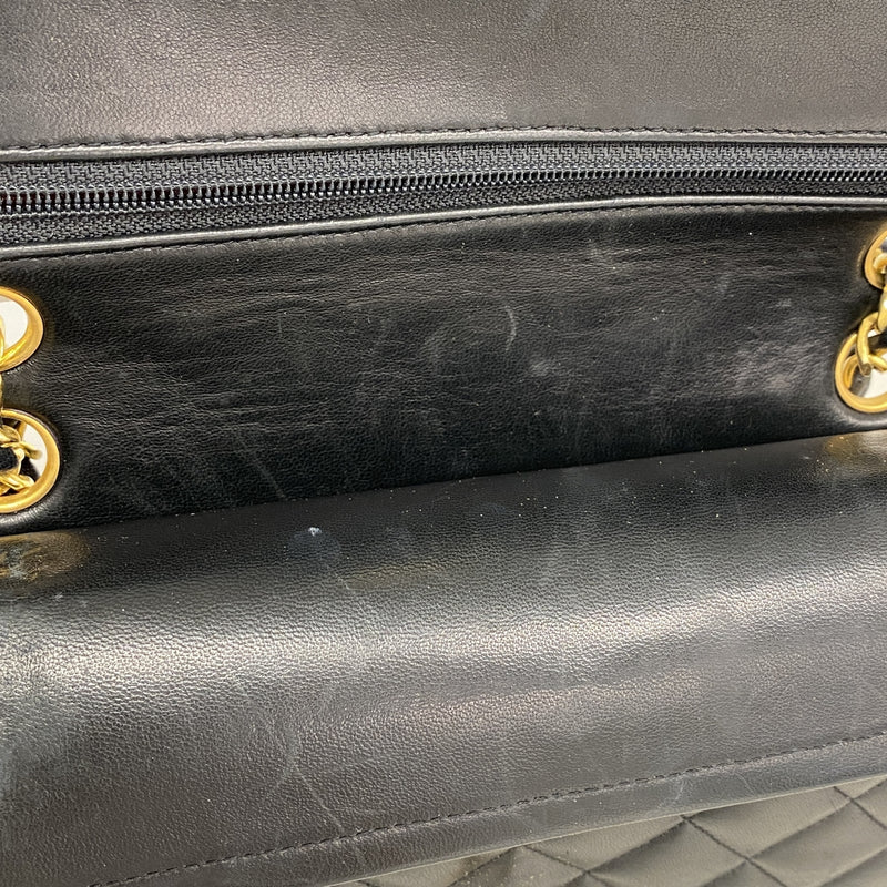 【6ge6194】シャネル ショルダーバッグ マトラッセ Wフラップ Wチェーン ラムスキン ブラック ゴールド金具【中古】レディース