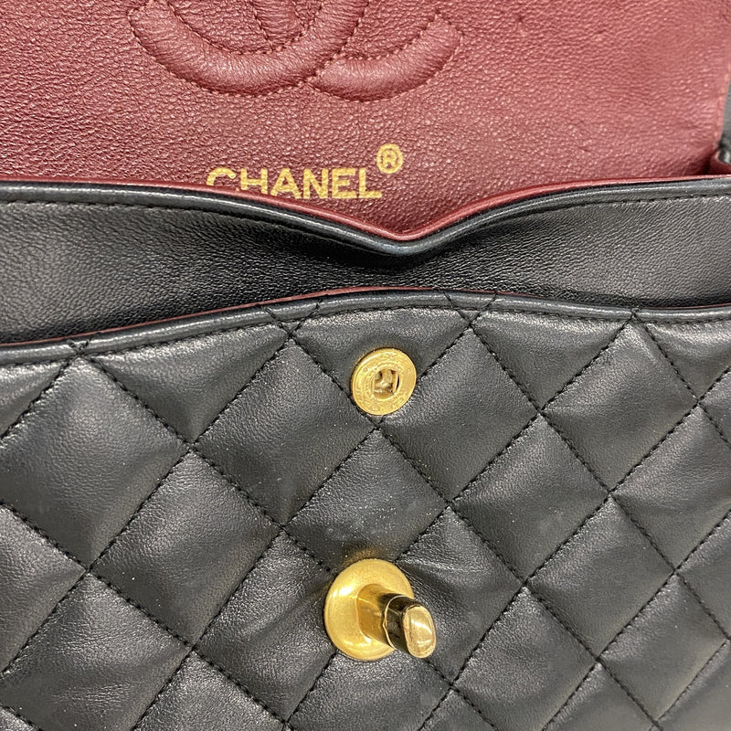 【6ge6194】シャネル ショルダーバッグ マトラッセ Wフラップ Wチェーン ラムスキン ブラック ゴールド金具【中古】レディース