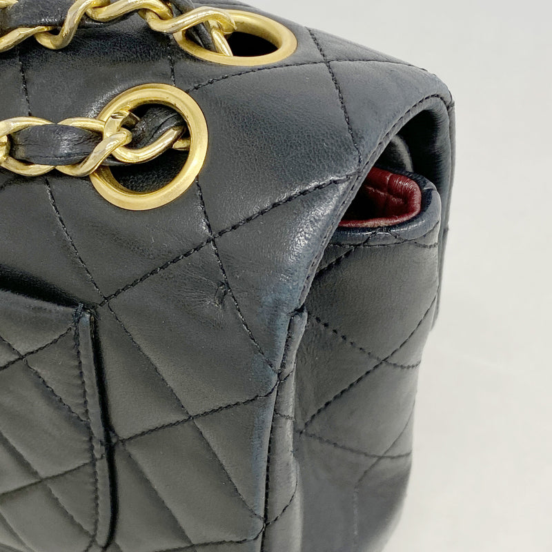 【6ge6194】シャネル ショルダーバッグ マトラッセ Wフラップ Wチェーン ラムスキン ブラック ゴールド金具【中古】レディース