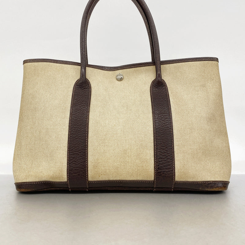 【6ge6195】エルメス トートバッグ ガーデンパーティPM トワルアッシュ ブラウン シルバー金具 T刻印【中古】レディース