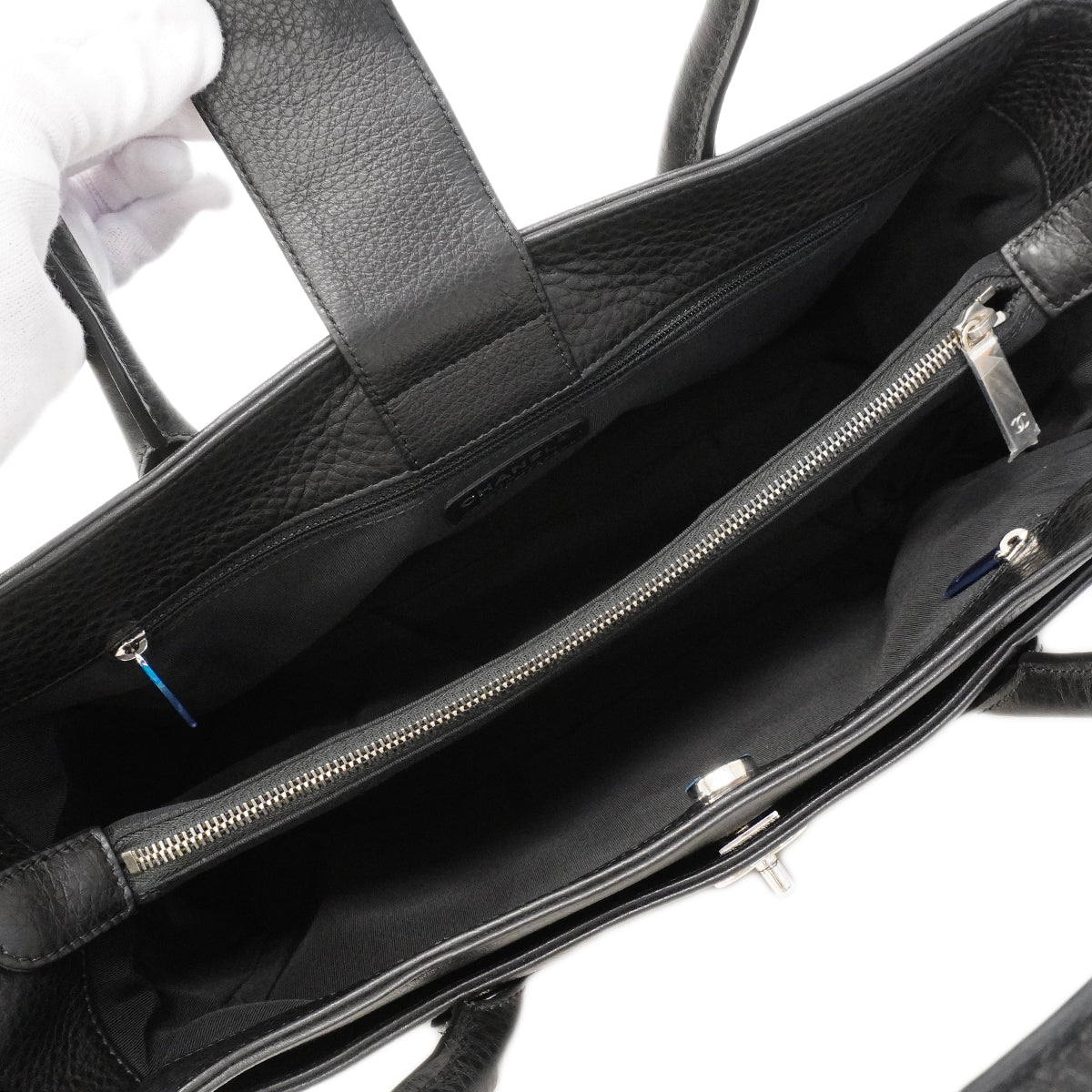 【6ge6228】シャネル トートバッグ エグゼクティブ レザー ブラック シルバー金具 2wayバッグ【中古】レディース