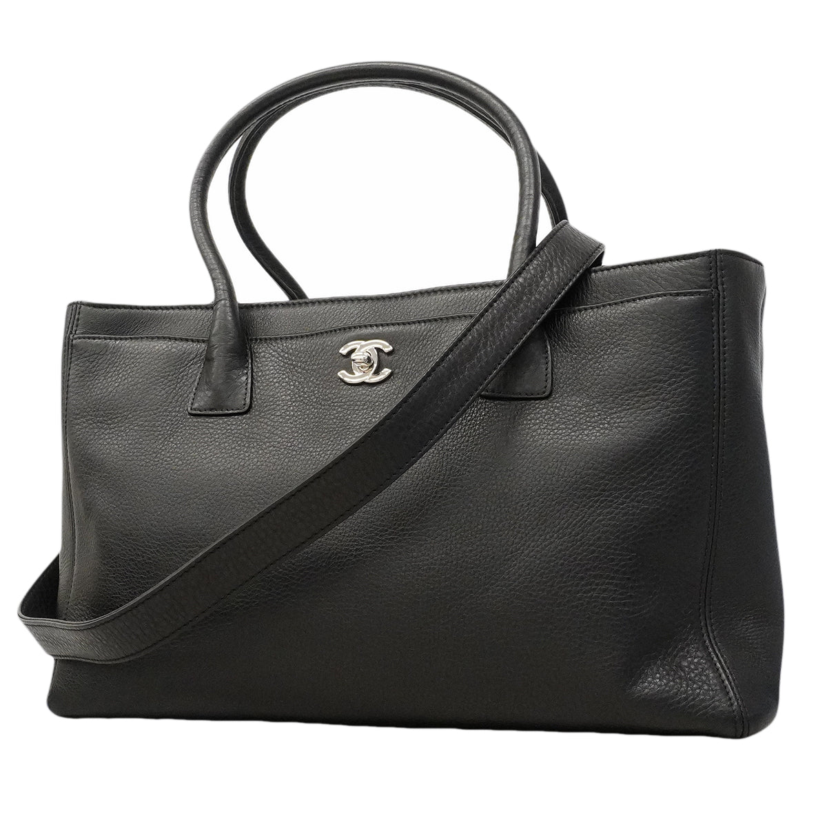 【6ge6228】シャネル トートバッグ エグゼクティブ レザー ブラック シルバー金具 2wayバッグ【中古】レディース