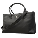 【6ge6228】シャネル トートバッグ エグゼクティブ レザー ブラック シルバー金具 2wayバッグ【中古】レディース