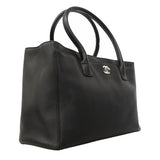 【6ge6228】シャネル トートバッグ エグゼクティブ レザー ブラック シルバー金具 2wayバッグ【中古】レディース