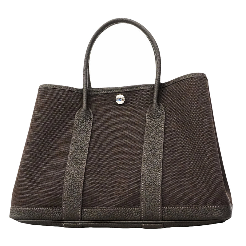 【6ge6251-h】エルメス トートバッグ ガーデンパーティTPM トワルミリタリー ベブラン シルバー金具 G刻印【中古】レディース