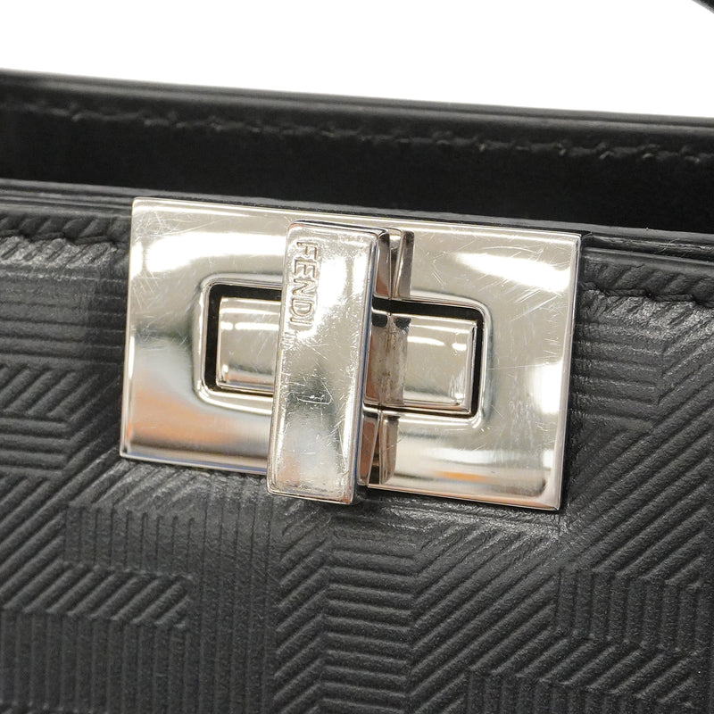 【6ge6252-e】フェンディ ハンドバッグ アイシーユーエックスクロス レザー ブラック シルバー金具 2wayバッグ【中古】メンズ