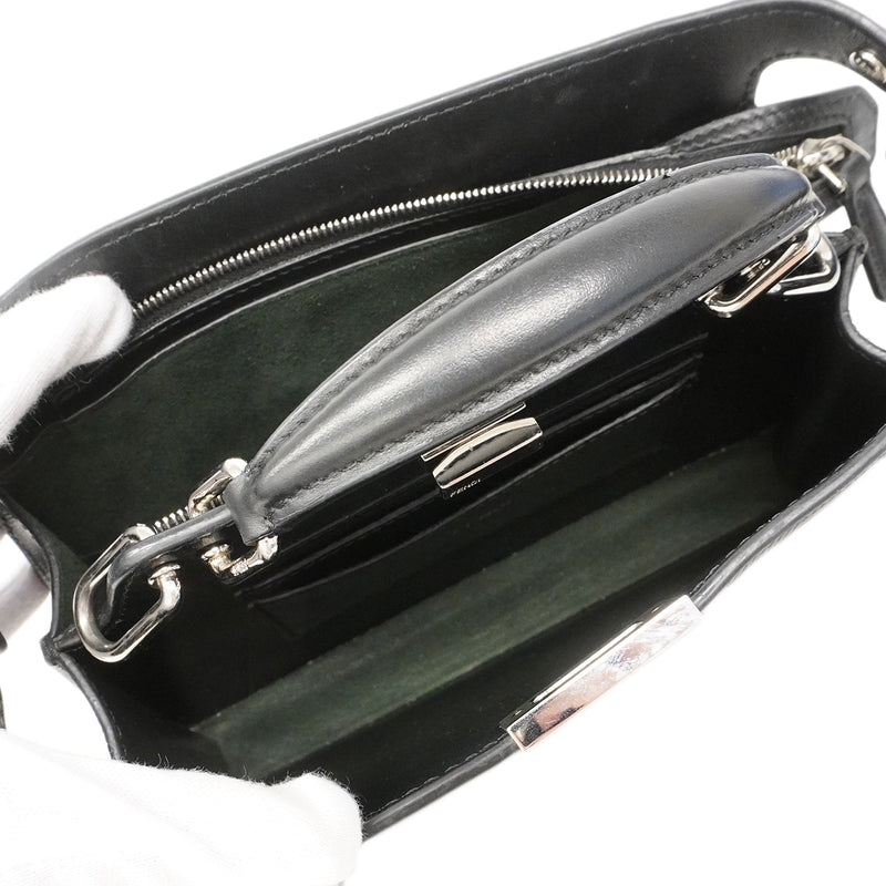 【6ge6252-e】フェンディ ハンドバッグ アイシーユーエックスクロス レザー ブラック シルバー金具 2wayバッグ【中古】メンズ