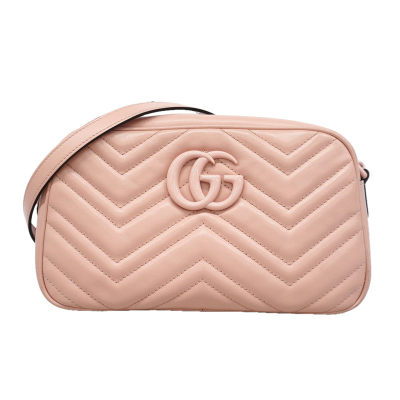 【6ge6254-k】グッチ ショルダーバッグ GGマーモント 447632 レザー ピンク シルバー金具【中古】レディース