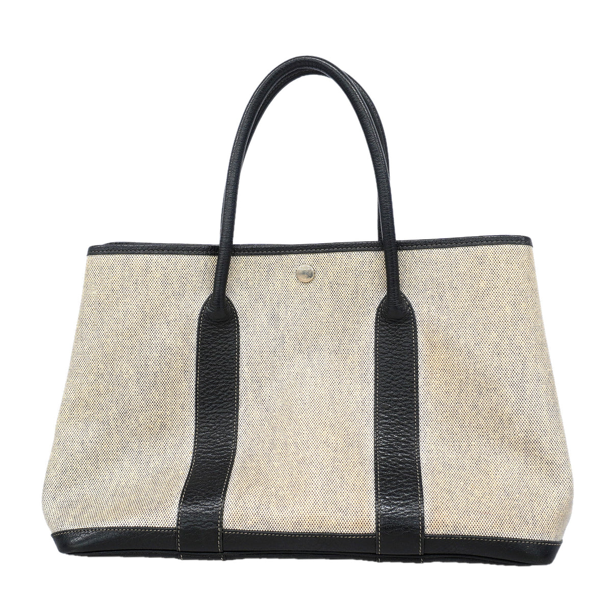 【6ge6263-h】エルメス トートバッグ ガーデンパーティPM トワルアッシュ ブラック シルバー金具 □F刻印【中古】レディース