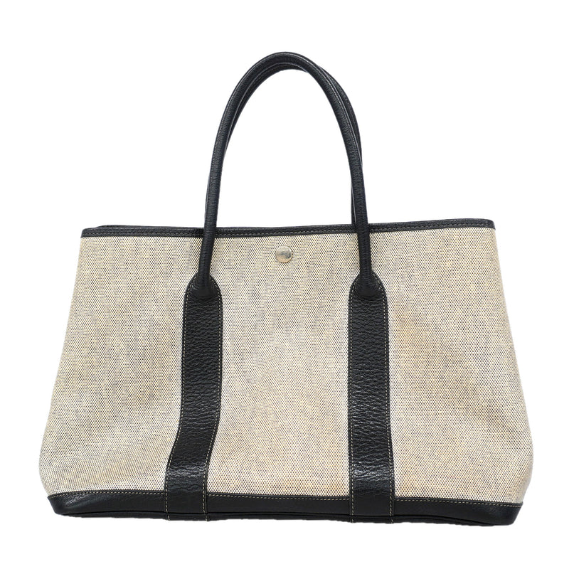 【6ge6263-h】エルメス トートバッグ ガーデンパーティPM トワルアッシュ ブラック シルバー金具 □F刻印【中古】レディース