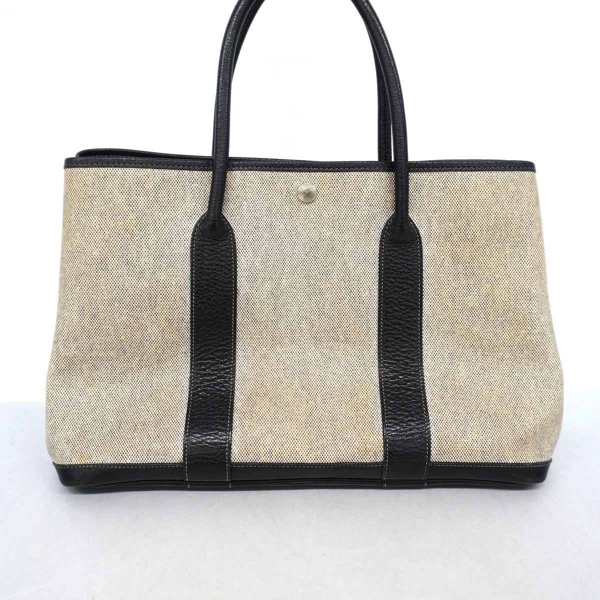 【6ge6263-h】エルメス トートバッグ ガーデンパーティPM トワルアッシュ ブラック シルバー金具 □F刻印【中古】レディース
