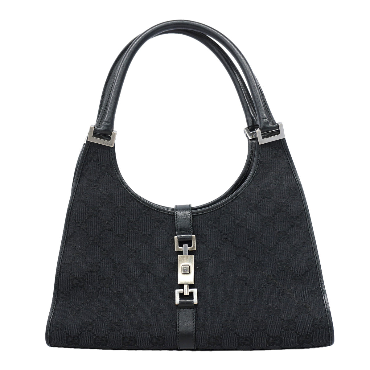 【6ge6269-k】グッチ ハンドバッグ GGキャンバス/ジャッキー 01719 キャンバス ブラック シルバー金具【中古】レディース