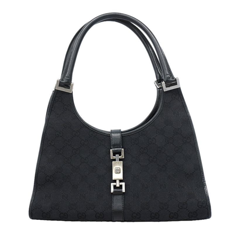 【6ge6269-k】グッチ ハンドバッグ GGキャンバス/ジャッキー 01719 キャンバス ブラック シルバー金具【中古】レディース