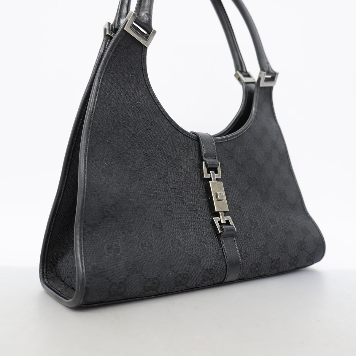 【6ge6269-k】グッチ ハンドバッグ GGキャンバス/ジャッキー 01719 キャンバス ブラック シルバー金具【中古】レディース