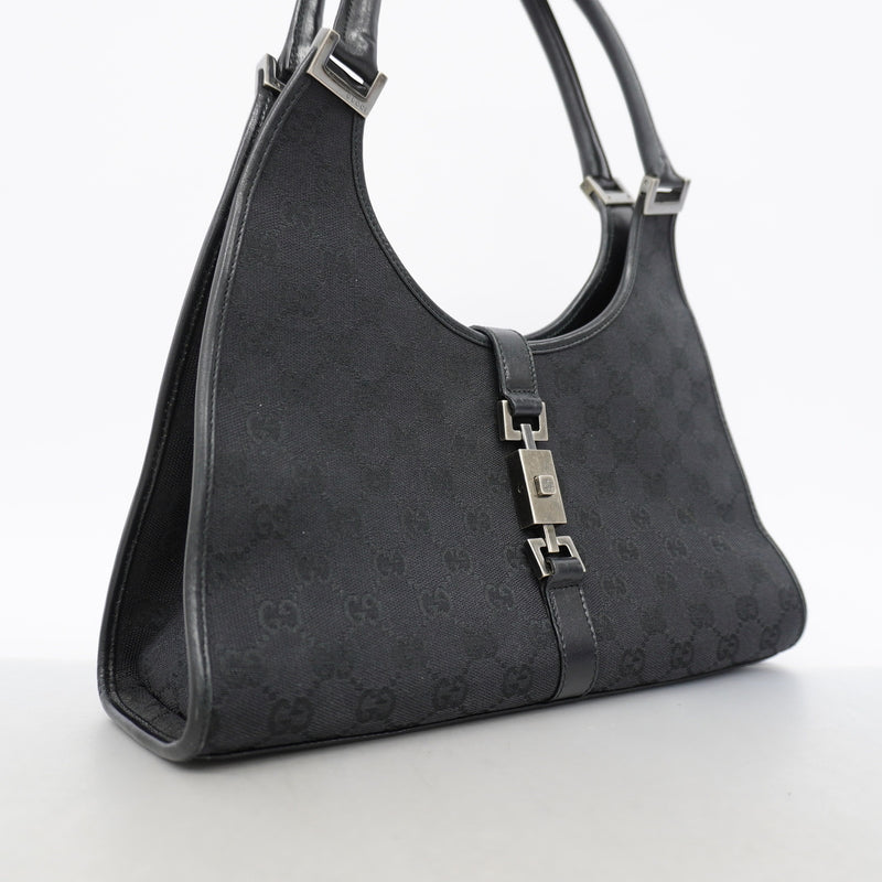 【6ge6269-k】グッチ ハンドバッグ GGキャンバス/ジャッキー 01719 キャンバス ブラック シルバー金具【中古】レディース