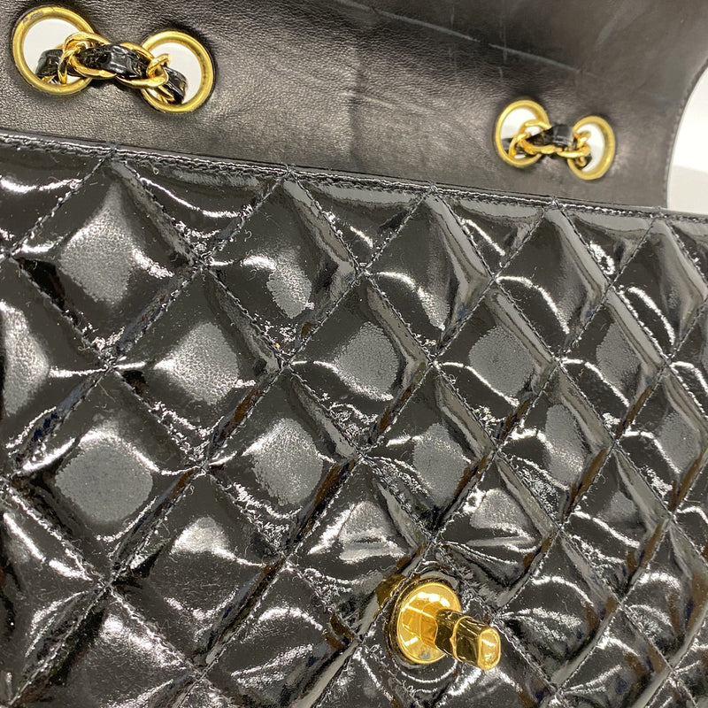 【6ge6279-k】シャネル ショルダーバッグ マトラッセ チェーンショルダー パテントレザー ブラック ゴールド金具【中古】レディース