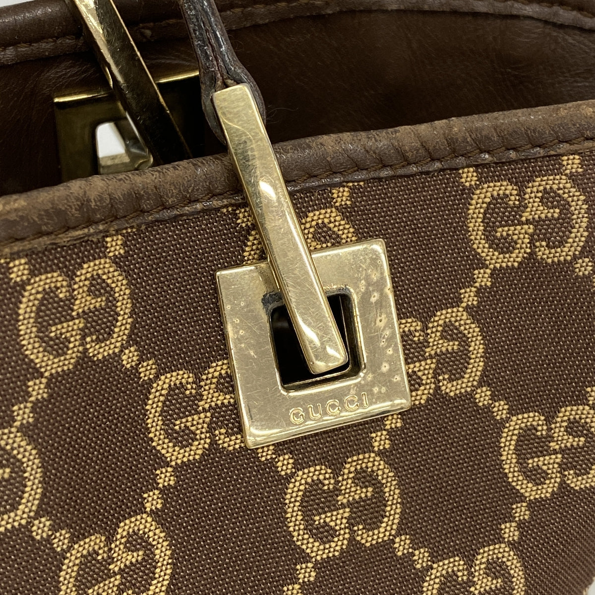 【6ge6281-k】グッチ トートバッグ 002 1099 ナイロン ブラウン ゴールド金具【中古】レディース