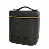 【6ge6289-k】シャネル バニティバッグ キャビアスキン ブラック ゴールド金具【中古】レディース