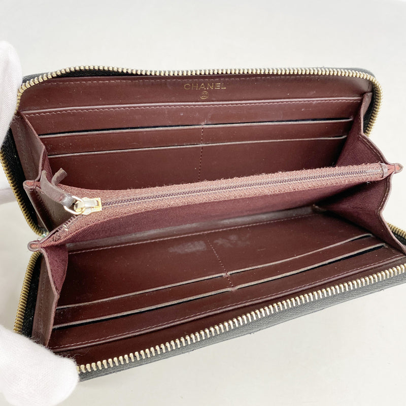 【6ge6320-k】シャネル 長財布 マトラッセ キャビアスキン ブラック ゴールド金具【中古】レディース