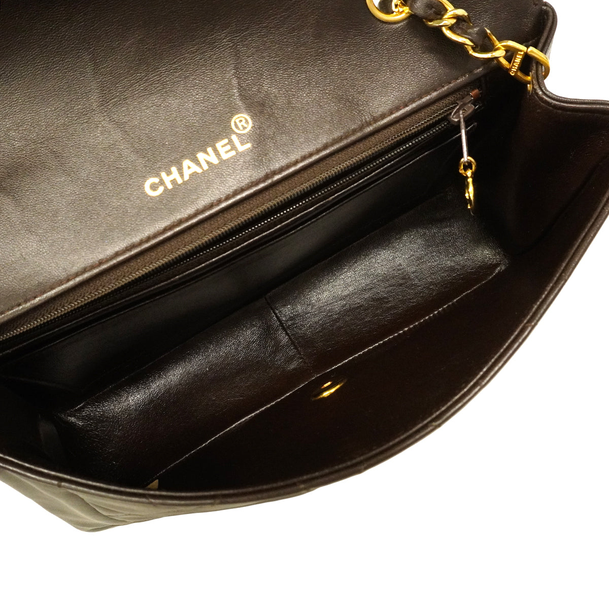 【6ge6332-e】シャネル ショルダーバッグ マトラッセ チェーンショルダー ラムスキン ブラウン ゴールド金具【中古】レディース