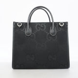 【6ge6336-k】グッチ トートバッグ ジャンボGG 68095 キャンバス ブラック シルバー金具【中古】レディース