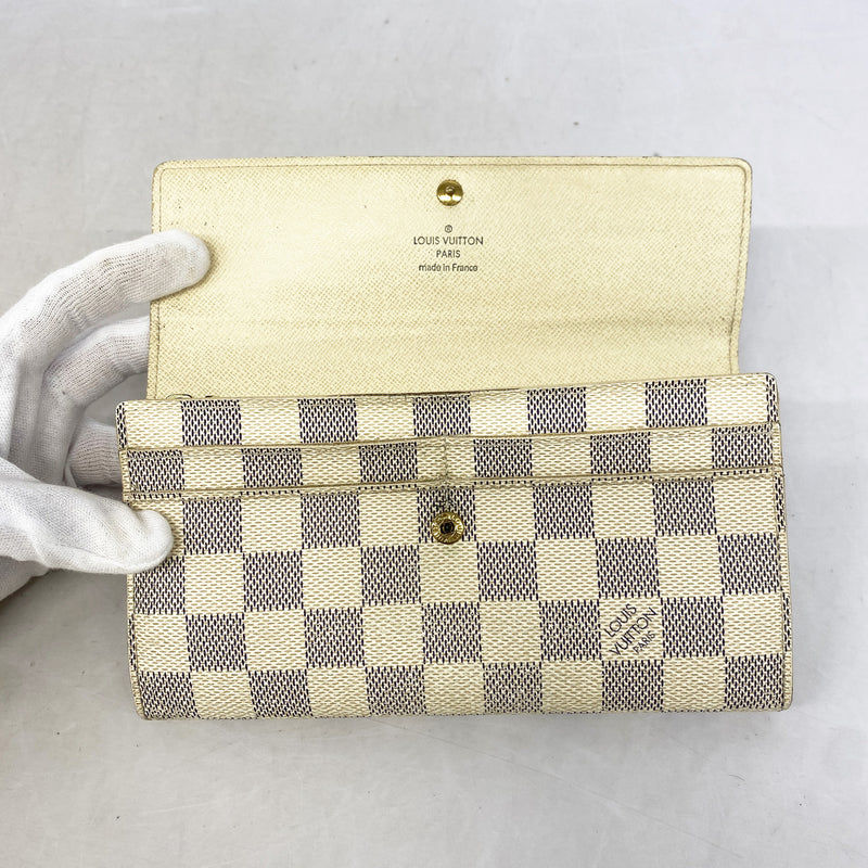 【6ge6348】ルイヴィトン 長財布 ダミエ・アズール ポルトフォイユサラ N61735 ホワイト【中古】レディース