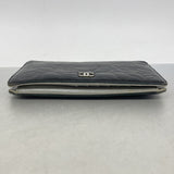 【6ge6410-k】シャネル 長財布 カメリア ラムスキン ブラック シルバー金具【中古】レディース