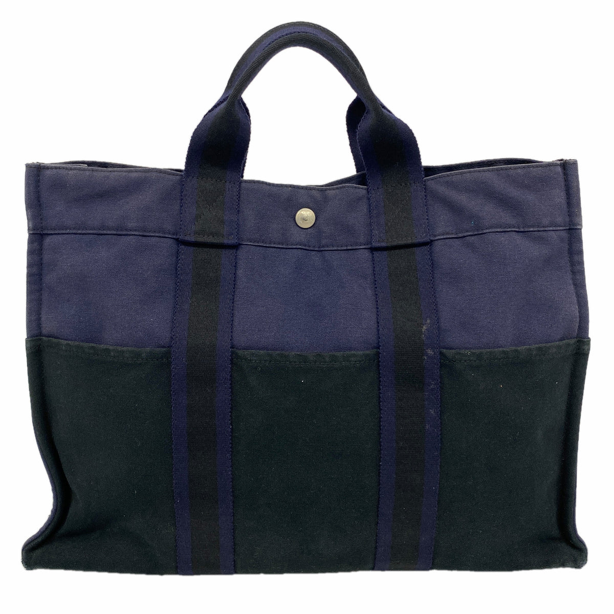 【6ge6419】エルメス トートバッグ フールトゥMM キャンバス ブラック ネイビー シルバー金具【中古】メンズ レディース ユニセックス