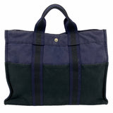【6ge6419】エルメス トートバッグ フールトゥMM キャンバス ブラック ネイビー シルバー金具【中古】メンズ レディース ユニセックス