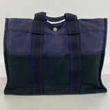 【6ge6419】エルメス トートバッグ フールトゥMM キャンバス ブラック ネイビー シルバー金具【中古】メンズ レディース ユニセックス