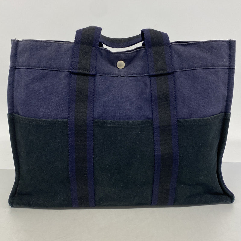 【6ge6419】エルメス トートバッグ フールトゥMM キャンバス ブラック ネイビー シルバー金具【中古】メンズ レディース ユニセックス