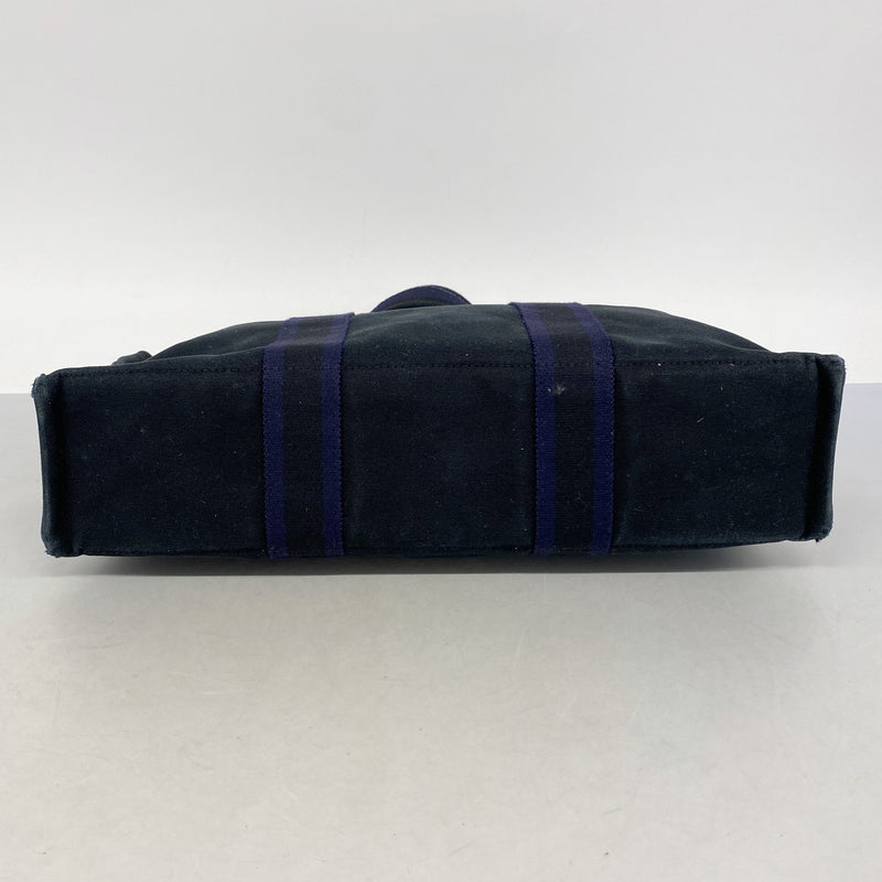 【6ge6419】エルメス トートバッグ フールトゥMM キャンバス ブラック ネイビー シルバー金具【中古】メンズ レディース ユニセックス