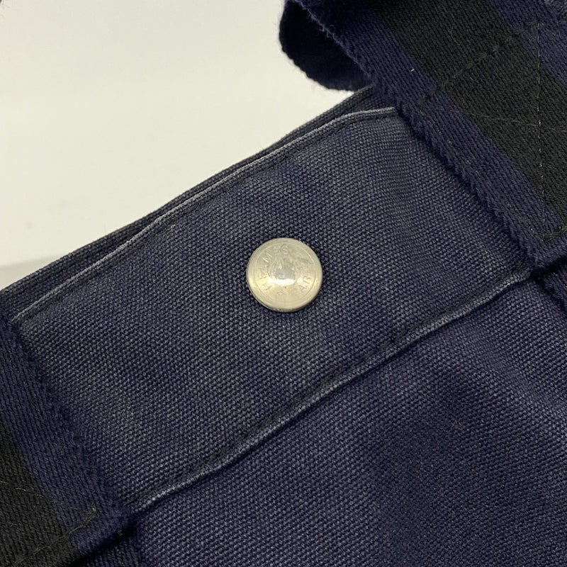 【6ge6419】エルメス トートバッグ フールトゥMM キャンバス ブラック ネイビー シルバー金具【中古】メンズ レディース ユニセックス