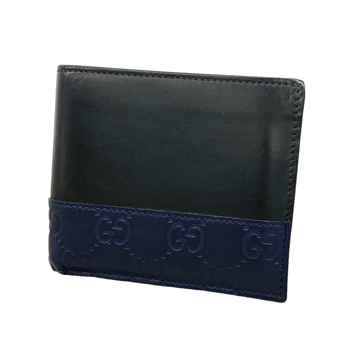 【6ge6439-k】グッチ 財布 グッチシマ 365487 レザー ブラック ネイビー シルバー金具【中古】メンズ