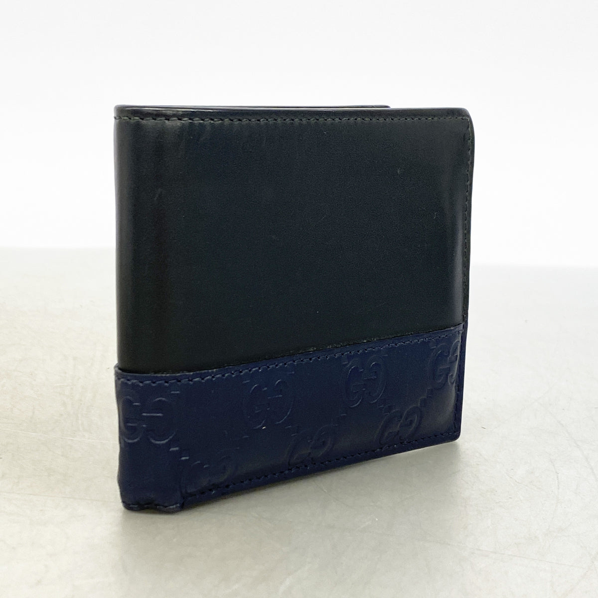 【6ge6439-k】グッチ 財布 グッチシマ 365487 レザー ブラック ネイビー シルバー金具【中古】メンズ