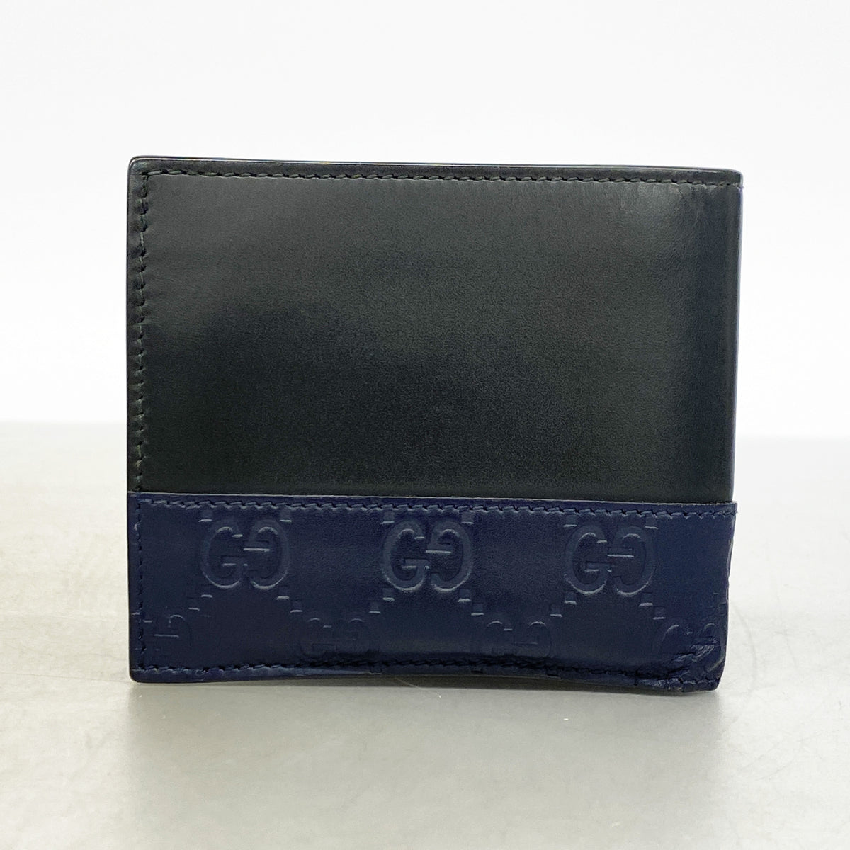 【6ge6439-k】グッチ 財布 グッチシマ 365487 レザー ブラック ネイビー シルバー金具【中古】メンズ